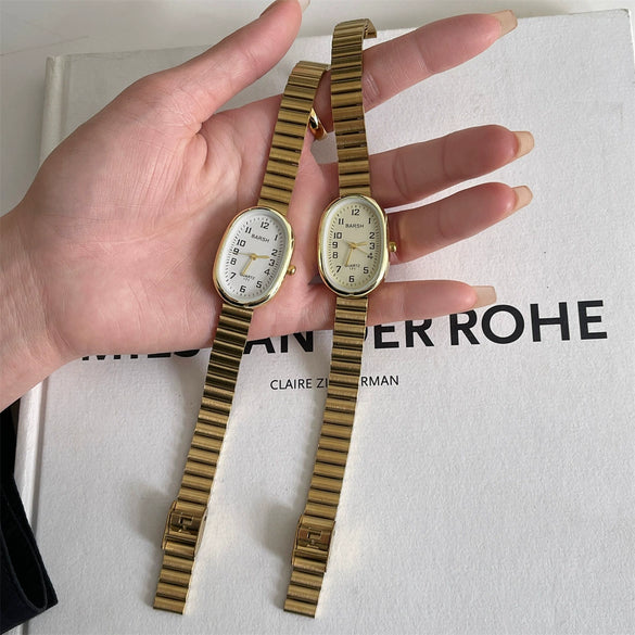 Women's Alloy Watch With Rose Gold Buckle Round Dial And Onion Crown Simple Elegant Retro Leisure Style
