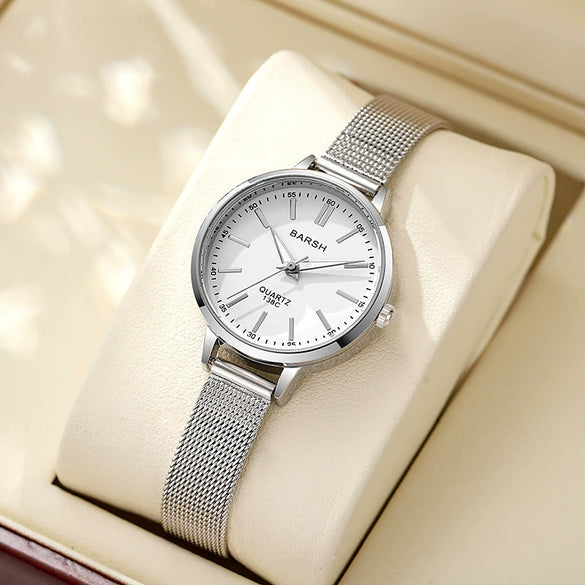 Women's Alloy Watch With Round Dial And Stainless Steel Clasp Simple Elegant Light Luxury Style