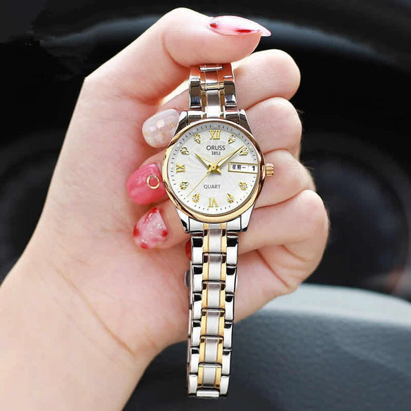 Women's Alloy Waterproof Quartz Watch Business Style Round Dial
