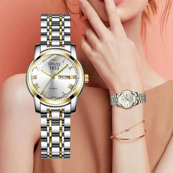 Women's Alloy Waterproof Quartz Watch Business Style Round Dial