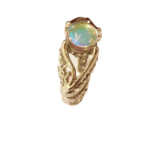 Women's Alloy White Swan Cutout Ring With Colorful Imitation Moonstone Geometric Design Electroplated Fashion Jewelry