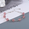 Women's And Children's Sterling Silver Doublelayer Bracelet With Pink Strawberry Crystal Geometric Design And Electroplated Finish