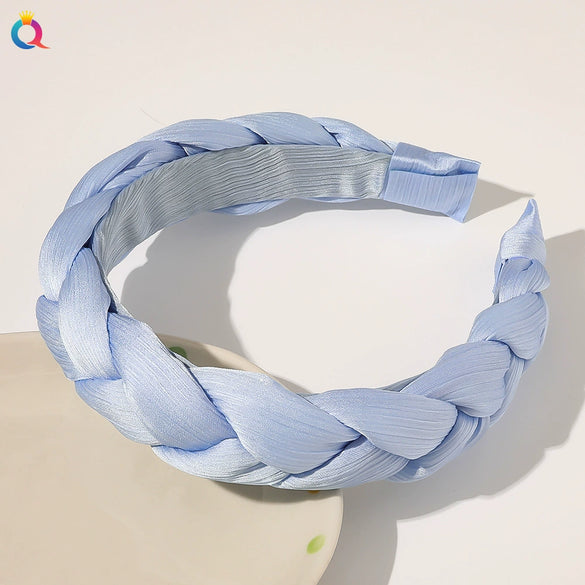 Women's And Girls' Handmade Pleated Wide Headband Solid Color Polyester Cotton Fabric Hair Accessory With Lace Detail