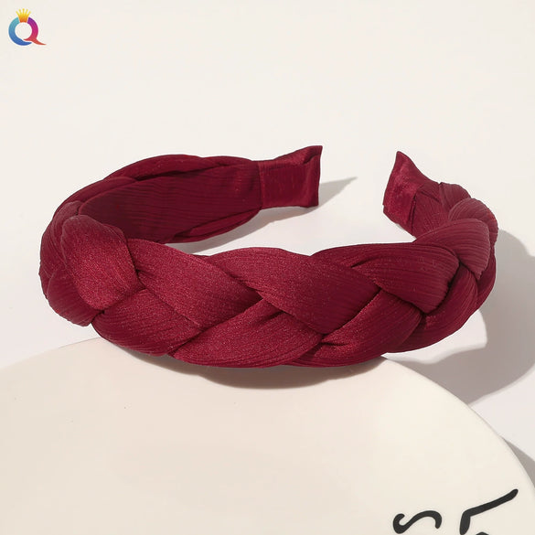 Women's And Girls' Handmade Pleated Wide Headband Solid Color Polyester Cotton Fabric Hair Accessory With Lace Detail