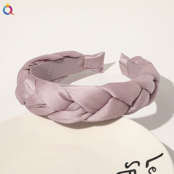 Women's And Girls' Handmade Pleated Wide Headband Solid Color Polyester Cotton Fabric Hair Accessory With Lace Detail