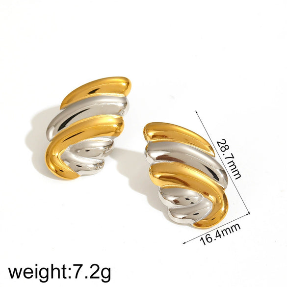 Women's Angel Wing Geometric Stud Earrings With Textured Design In Titanium Steel And Stainless Steel With Real Gold Plated Finish