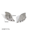 Women's Angel Wing Geometric Stud Earrings With Textured Design In Titanium Steel And Stainless Steel With Real Gold Plated Finish