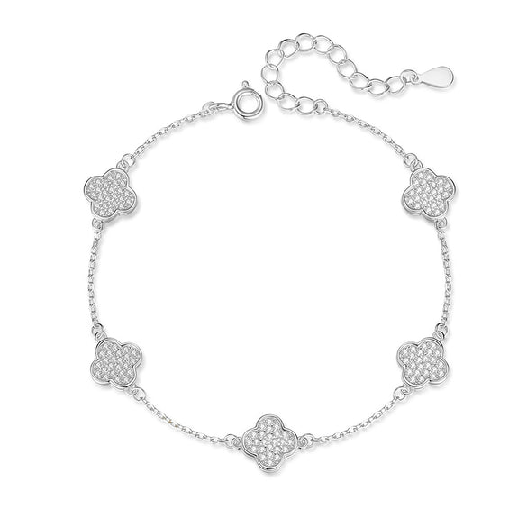 Women's Anklet S925 Sterling Silver Four Leaf Clover Geometric Foot Accessory