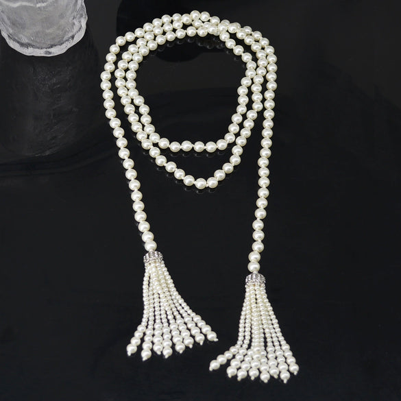 Women's Antique Style Tassel Pearl Sweater Chain Necklace And Waist Chain