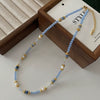 Women's Aquamarine Freshwater Pearl Handmade Beaded Woolen Necklace For Autumn And Winter