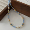 Women's Aquamarine Freshwater Pearl Handmade Beaded Woolen Necklace For Autumn And Winter
