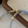 Women's Aquamarine Freshwater Pearl Handmade Beaded Woolen Necklace For Autumn And Winter