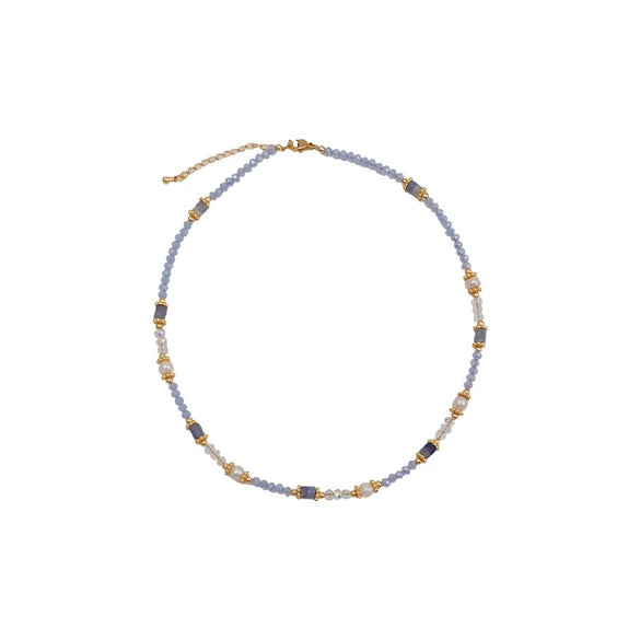 Women's Aquamarine Freshwater Pearl Handmade Beaded Woolen Necklace For Autumn And Winter