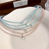 Women's Artificial Crystal Beaded Geometric Love Necklace With Polished Ball Chain