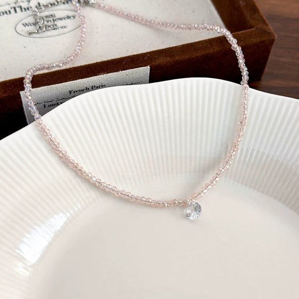 Women's Artificial Crystal Beaded Geometric Love Necklace With Polished Ball Chain