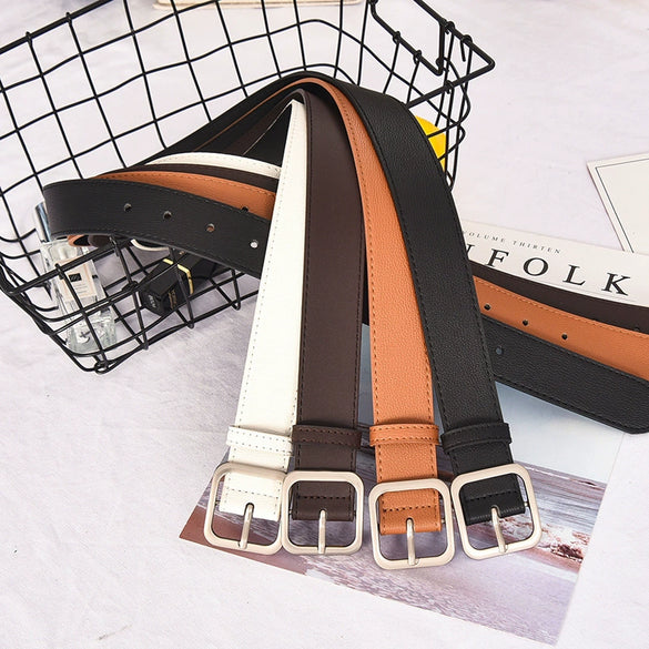 Women's Artificial Leather Belt With Large Square Buckle And Decorative Stitching Simple Fashionable All Match Accessory