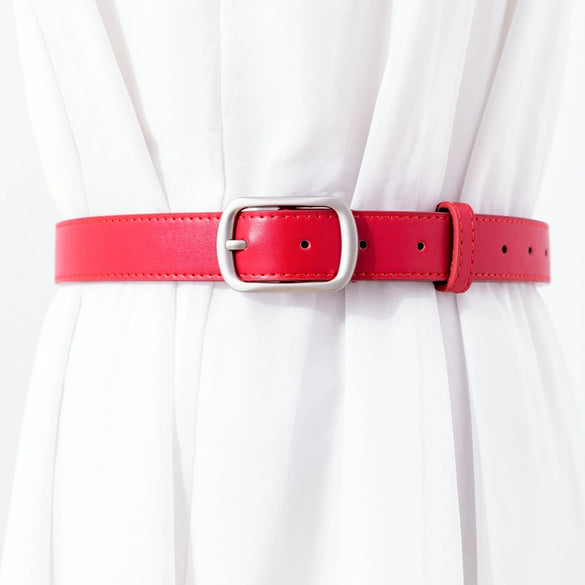 Women’s Artificial Leather Belt With Rectangle Alloy Pin Buckle Solid Color Simple Fashion All Match Decorative Jeans Belt