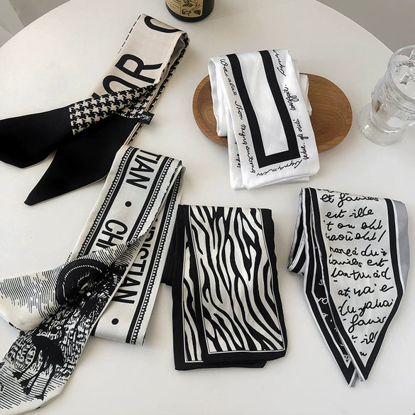 Women's Artificial Silk Houndstooth Rectangular Long Scarf Hair Ribbon Decorative Neck And Hair Scarf For Spring And Autumn