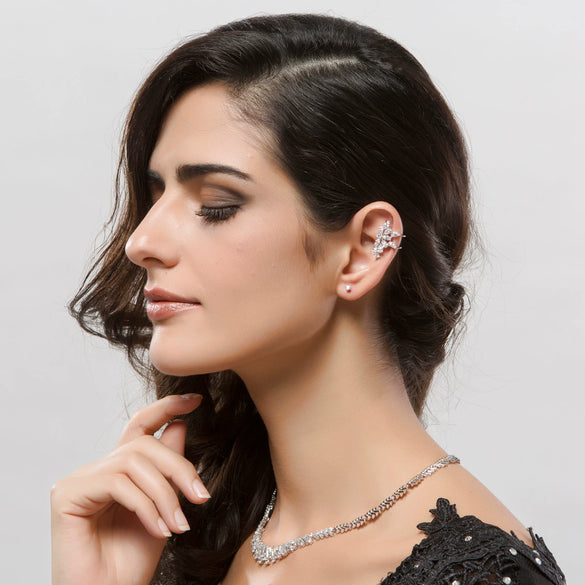Women's Asymmetric Copper Electroplated Zircon Ear Cuff Clip Earrings With Microinlaid Fashion Jewelry