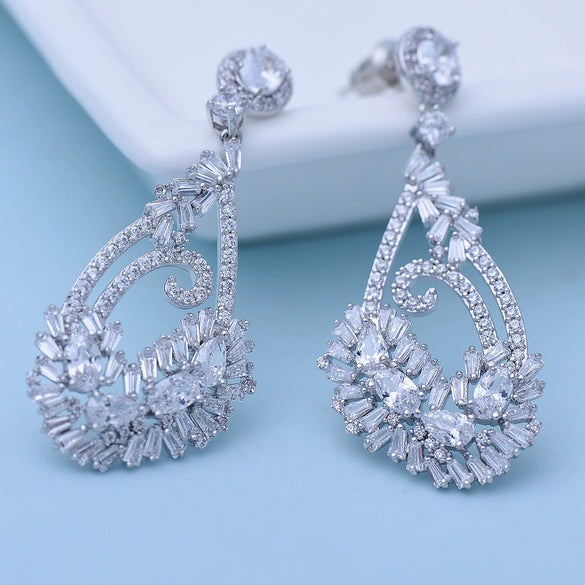 Women's Asymmetric Flower Earrings In Electroplated Copper With Zircon Accents Simple Elegant Jewelry For Weddings And Evening Events