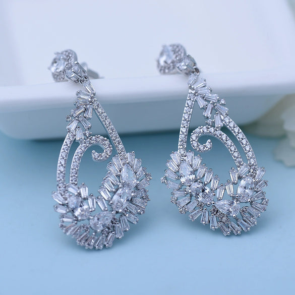 Women's Asymmetric Flower Earrings In Electroplated Copper With Zircon Accents Simple Elegant Jewelry For Weddings And Evening Events