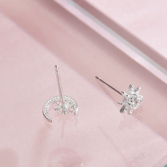 Women's Asymmetric Star And Moon Constellation Earrings In Electroplated Sterling Silver Jewelry