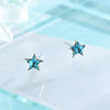 Women's Asymmetric Star And Moon Earrings In Sterling Silver With Blue Zircon And Diamond Accents