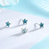 Women's Asymmetric Star And Moon Earrings In Sterling Silver With Blue Zircon And Diamond Accents