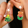 Women's Asymmetrical Alloy Christmas Tree And Elk Earrings With Dripping Oil Cartoon Design