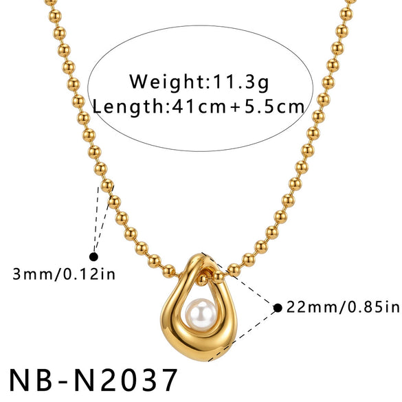 Women's Asymmetrical Geometric Pearlstudded Stainless Steel Necklace With Electroplated Finish Understated And Versatile Regular Chain Jewelry
