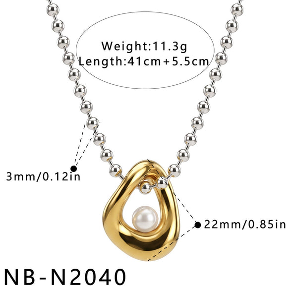 Women's Asymmetrical Geometric Pearlstudded Stainless Steel Necklace With Electroplated Finish Understated And Versatile Regular Chain Jewelry