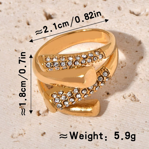 Women's Asymmetrical Geometric Staggered Diamond Stainless Steel Ring With Electroplating