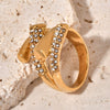Women's Asymmetrical Geometric Staggered Diamond Stainless Steel Ring With Electroplating