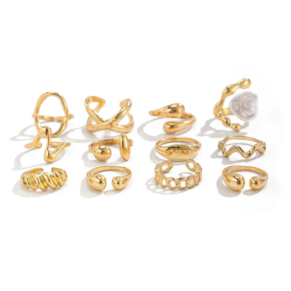 Women's Asymmetrical Metal Ring Alloy Geometric Internet Celebrity Style Electroplated Imitation Pearl Joint