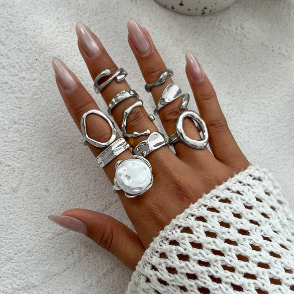 Women's Asymmetrical Metal Ring Alloy Geometric Internet Celebrity Style Electroplated Imitation Pearl Joint