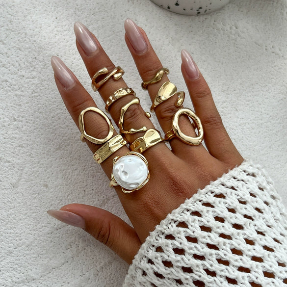 Women's Asymmetrical Metal Ring Alloy Geometric Internet Celebrity Style Electroplated Imitation Pearl Joint
