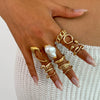 Women's Asymmetrical Metal Ring Alloy Geometric Internet Celebrity Style Electroplated Imitation Pearl Joint
