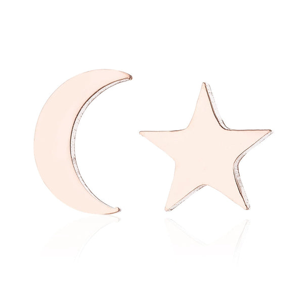 Women's Asymmetrical Star And Moon Geometric Ear Cuff Earrings Stainless Steel Electroplated Cute Fashion Jewelry