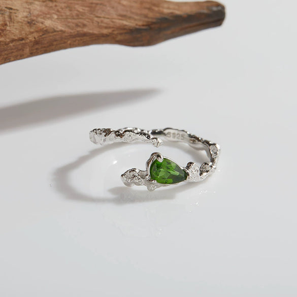 Women's Asymmetrical Texture Colored Gemstone Ring S925 Sterling Silver Inlaid With Natural Garnet Diopside Topaz Heart Shape