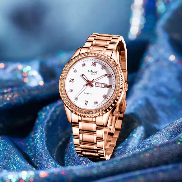 Women's Automatic Movement Watch Steel Case And Strap Round Dial Waterproof Luminous
