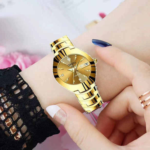 Women's Automatic Movement Watch Steel Case And Strap Round Dial Waterproof Luminous