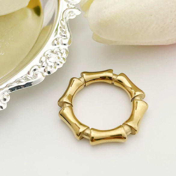 Women's Bamboo Ring Geometric Style Titanium Steel And Stainless Steel Jewelry Plated 14K Gold