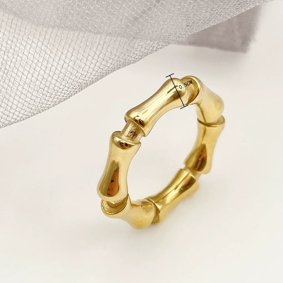 Women's Bamboo Ring Geometric Style Titanium Steel And Stainless Steel Jewelry Plated 14K Gold