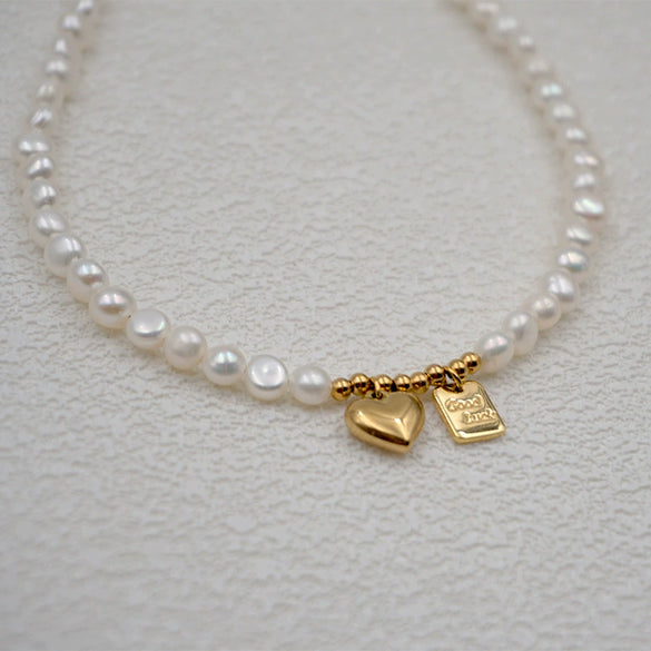 Women's Baroque Freshwater Pearl And Titanium Steel Geometric Handmade Pendant Necklace With Cross Chain