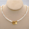 Women's Baroque Freshwater Pearl And Titanium Steel Geometric Handmade Pendant Necklace With Cross Chain