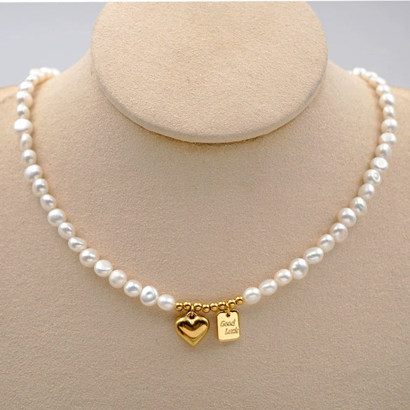 Women's Baroque Freshwater Pearl And Titanium Steel Geometric Handmade Pendant Necklace With Cross Chain