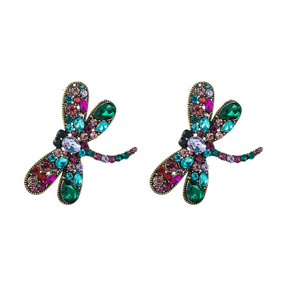 Women's Baroque Geometric Dragonfly Kite Earrings With Rhinestone Embellishment Alloy Statement Ear Jewelry