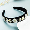 Women's Baroque Geometric Flannel Headband With Gem Rhinestone Embellishment And Diamond Style Design
