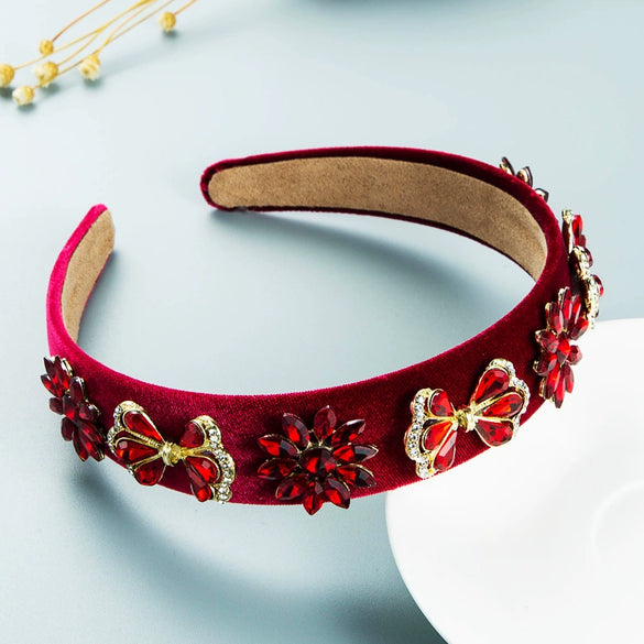Women's Baroque Geometric Flannel Headband With Gem Rhinestone Embellishment And Diamond Style Design