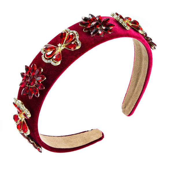 Women's Baroque Geometric Flannel Headband With Gem Rhinestone Embellishment And Diamond Style Design